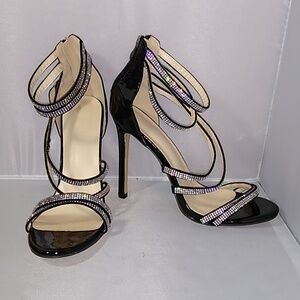 Unbranded black patent leather stilettos with crystal straps, size 41